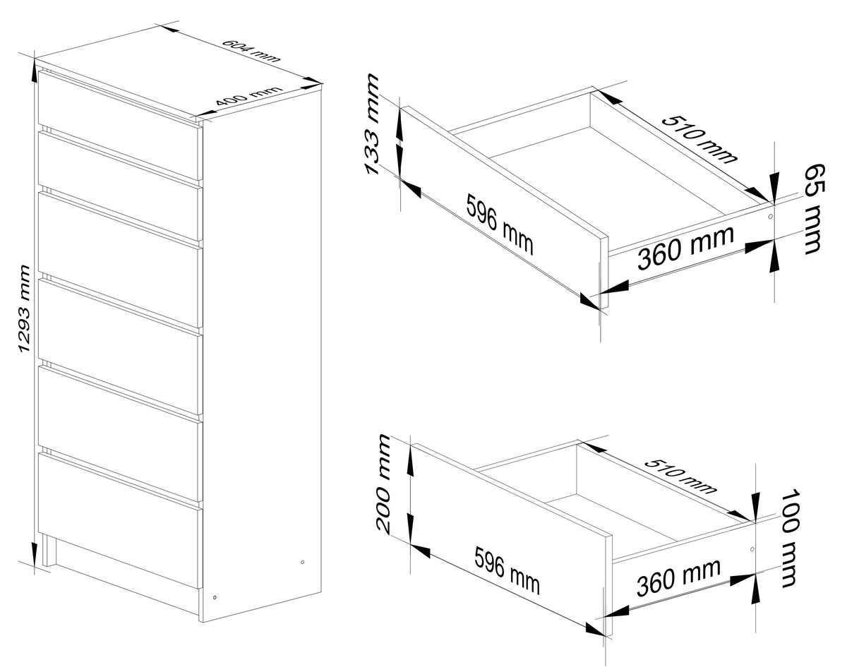 Cassettiera Nobile 6 Cassetti – Artisan/Bianco 60x40x130 cm