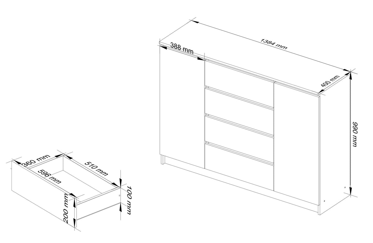 Cassettiera Linea 138 cm 2 Ante 4 Cassetti – Bianco/Grigio