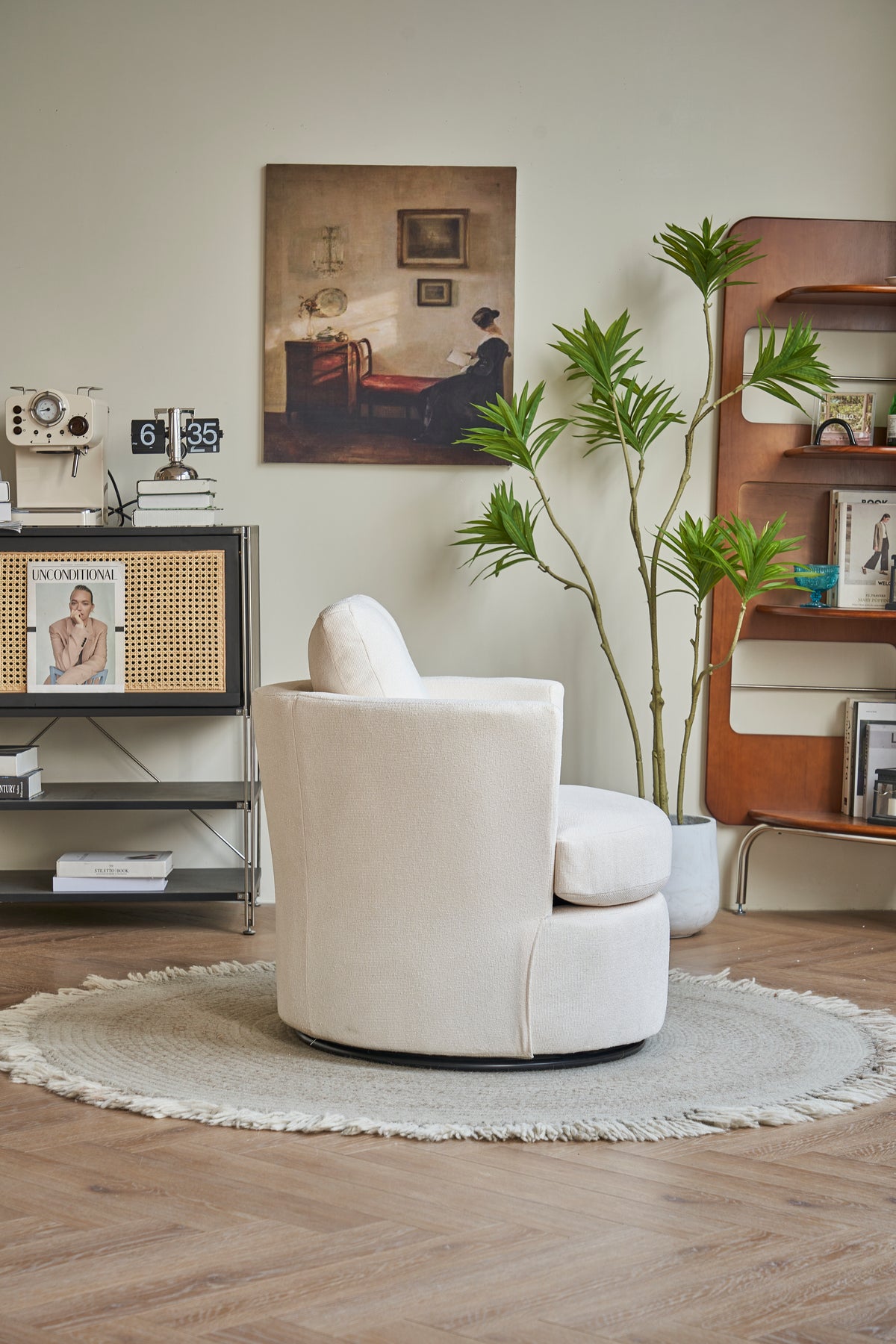 Poltrona Girevole Rotonda 360° Beige per Soggiorno