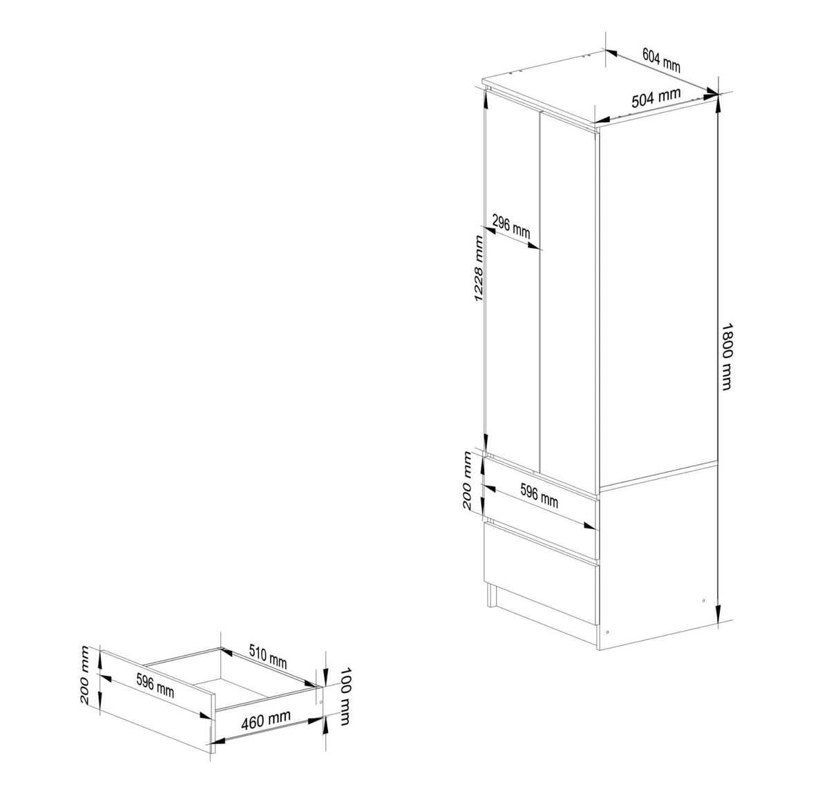 Armadio Linea 60 cm 2 Ante Specchio – Bianco/Grigio