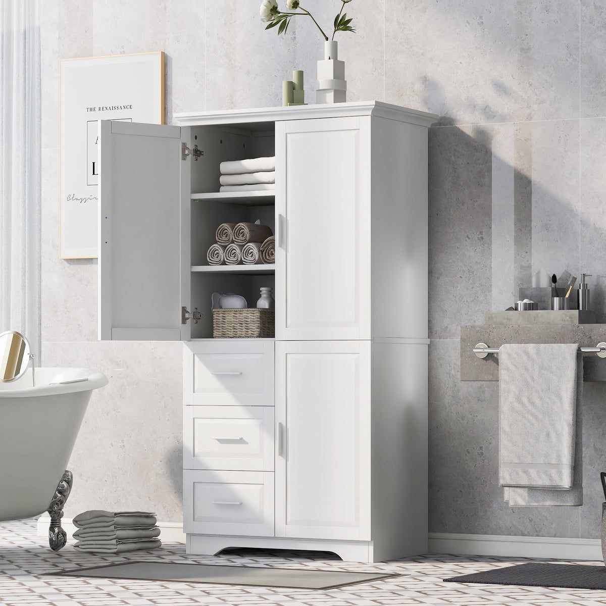 Mobile Bagno Alto Porte Cassetti Bianco