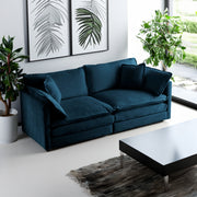 Divano 2 Posti Chenille Blu con 4 Cuscini