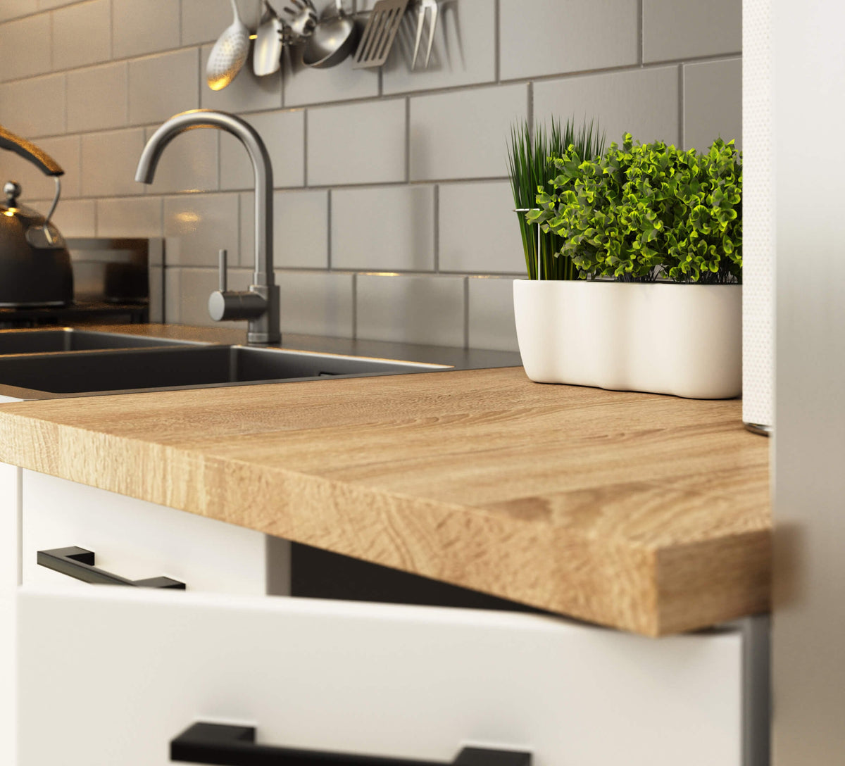 Set Cucina Linea 5 Elementi – Beton/Bianco 180x46x203 cm