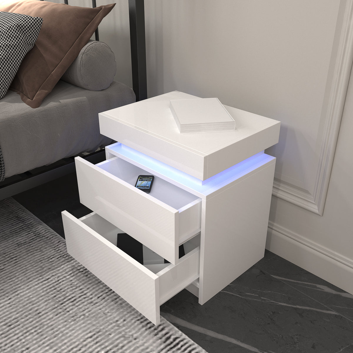 Comodino Bianco con LED RGB