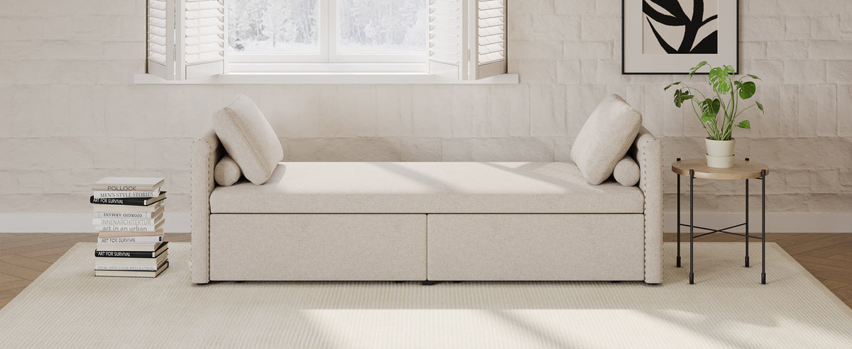 Poltrona Letto Imbottita 2 Cassetti Beige