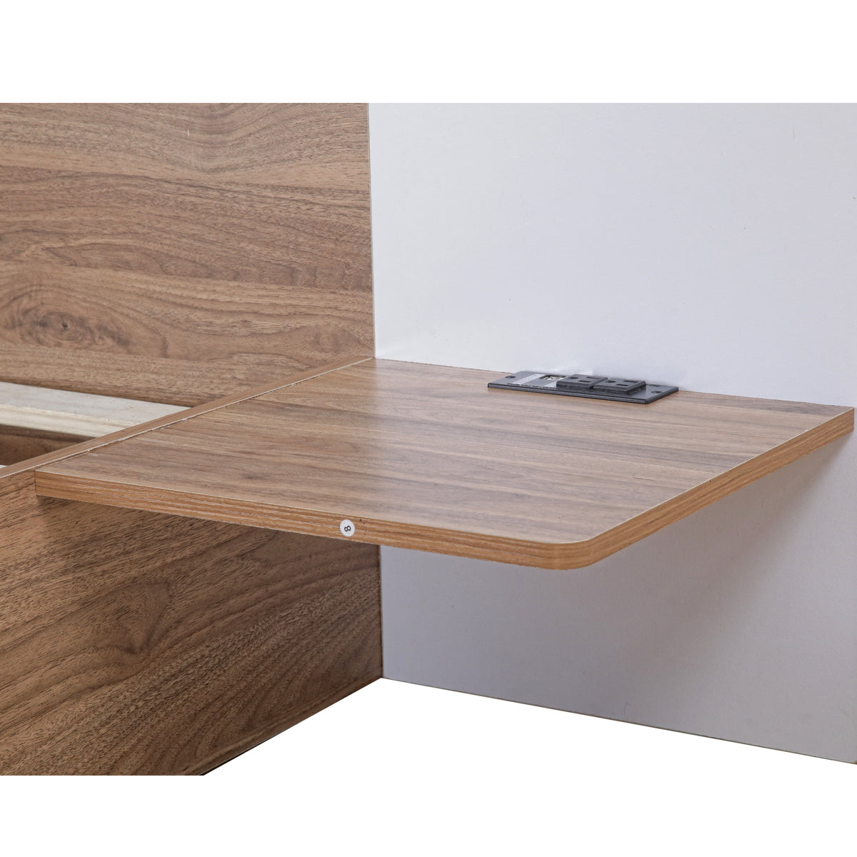 Letto Matrimoniale in Legno con Cassetti, Ripiani, Porte USB e Prese - Naturale