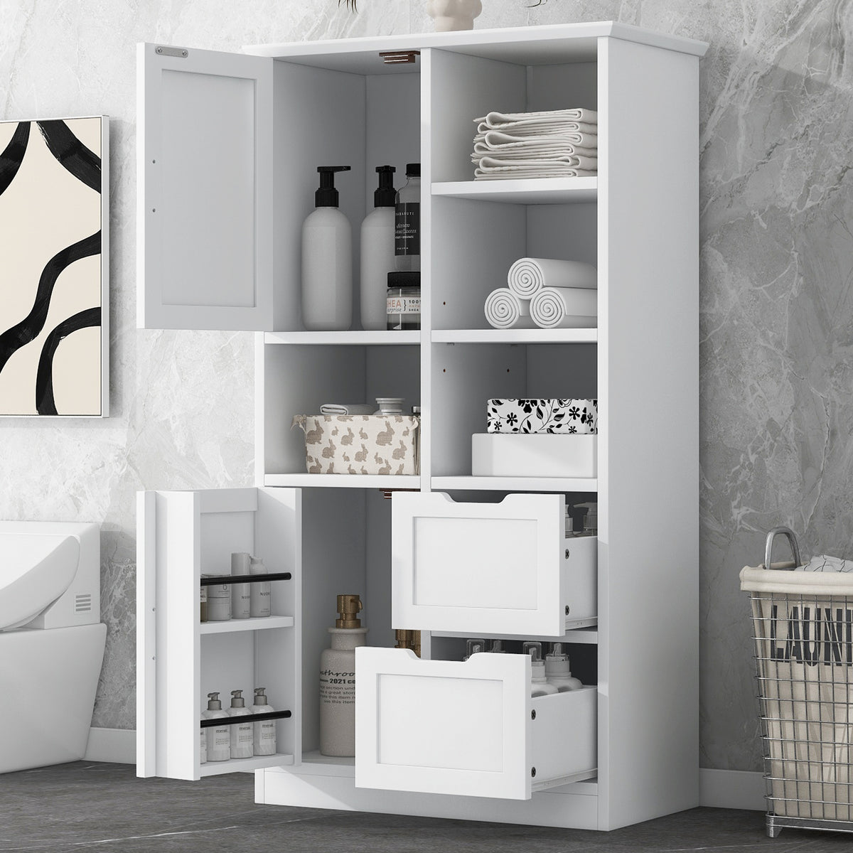 Mobile Bagno Porte Cassetti Ripiani Bianco
