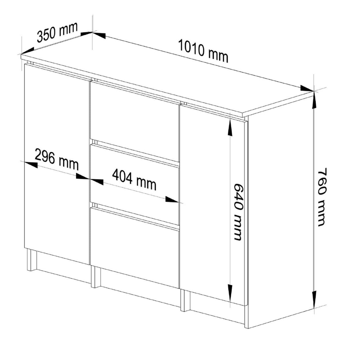 Credenza Linea 100 cm 2 Ante 3 Cassetti – Grafite