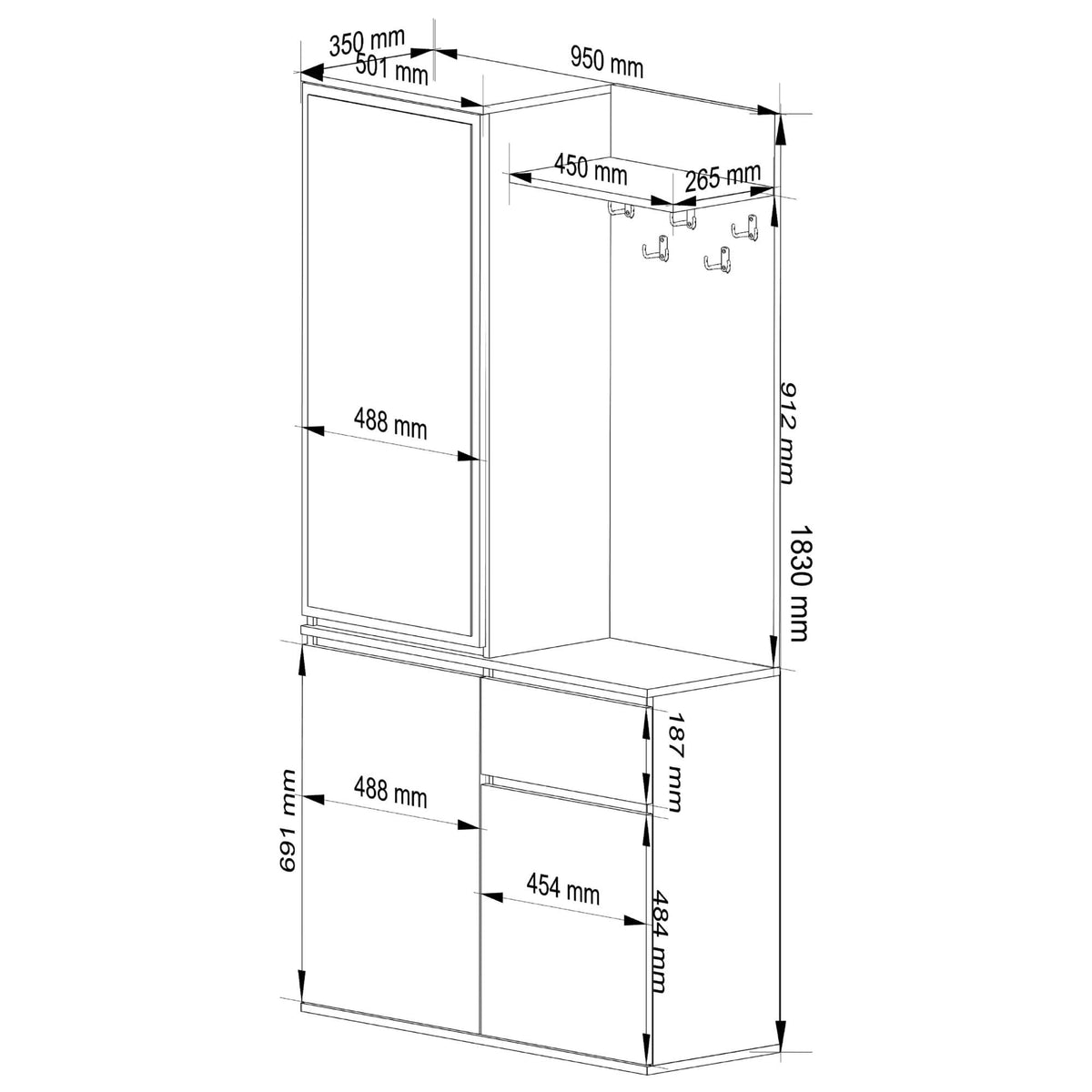 Set Ingresso Entro con Specchio e Cassetto – Nero/Rovere