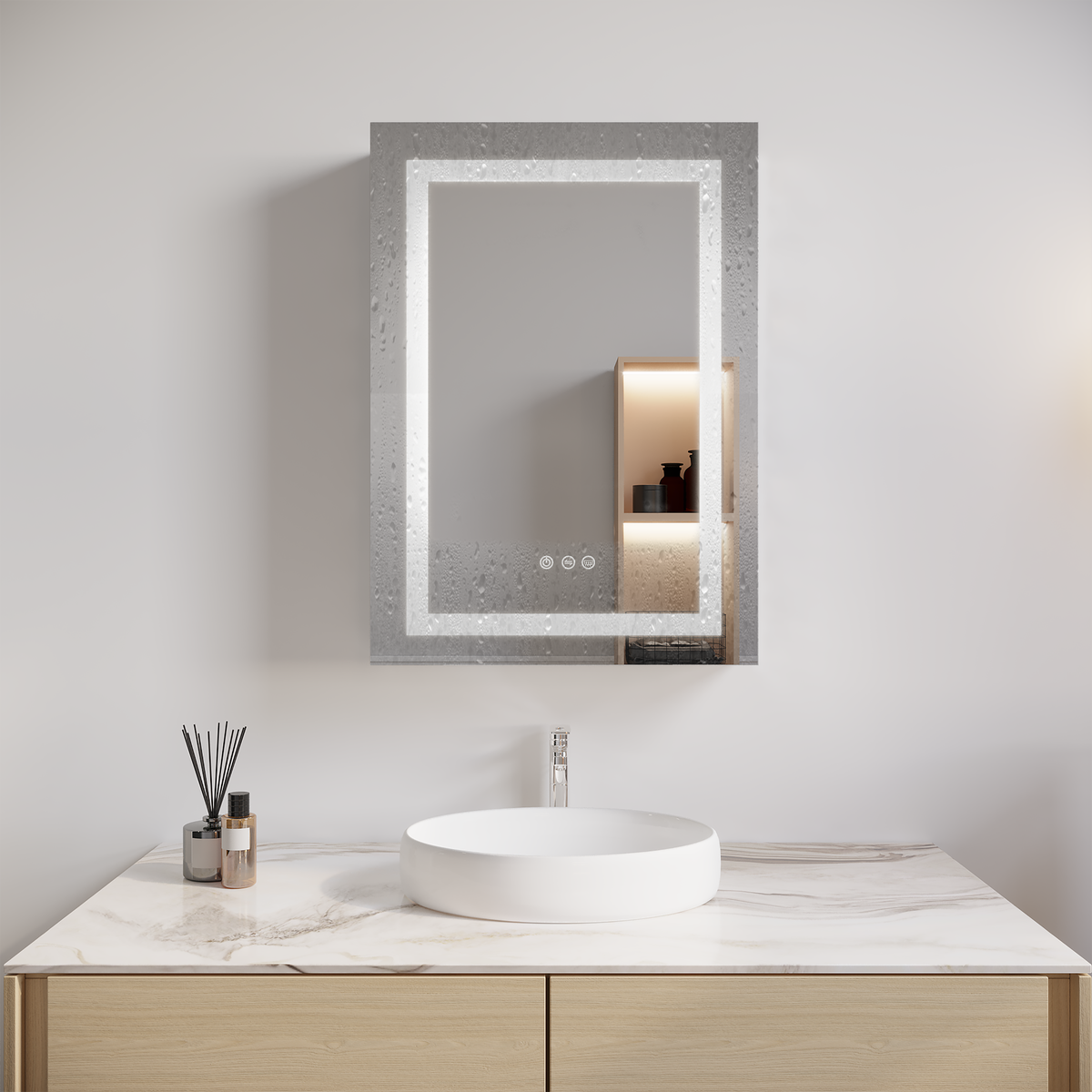 Armadietto Bagno LED 66x51cm Porta Sinistra