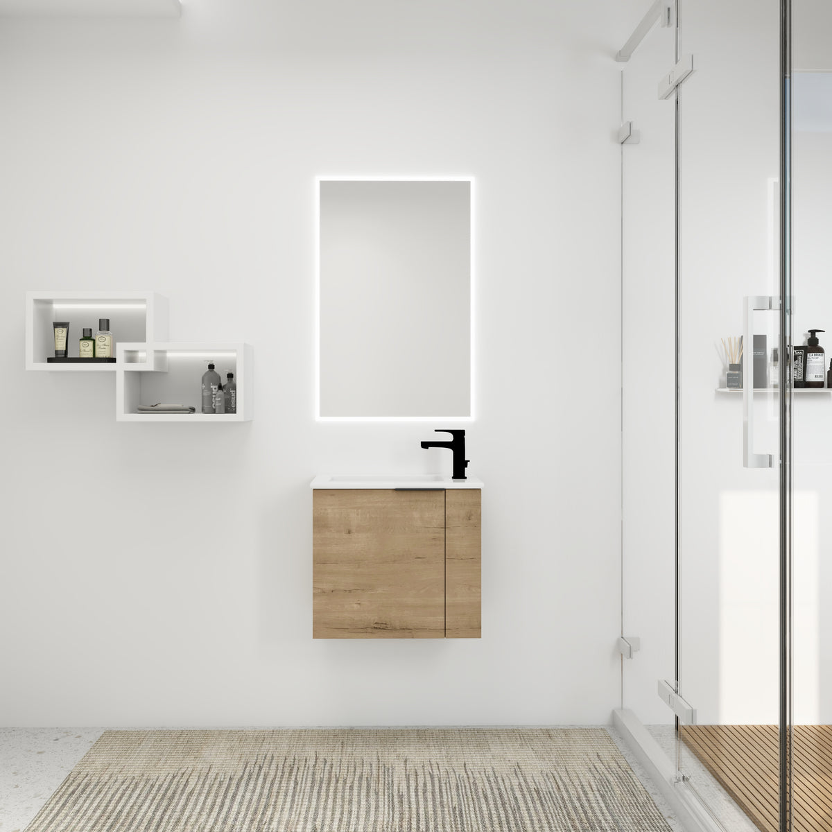 Mobile Bagno Sospeso 56cm Rovere con Lavabo