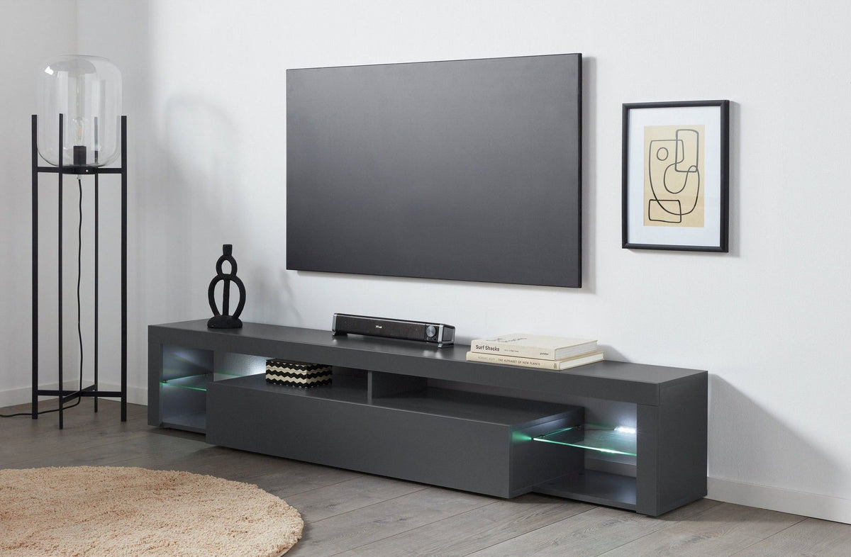 Porta TV ESSENTIAL 200 cm con 1 anta a ribalta.