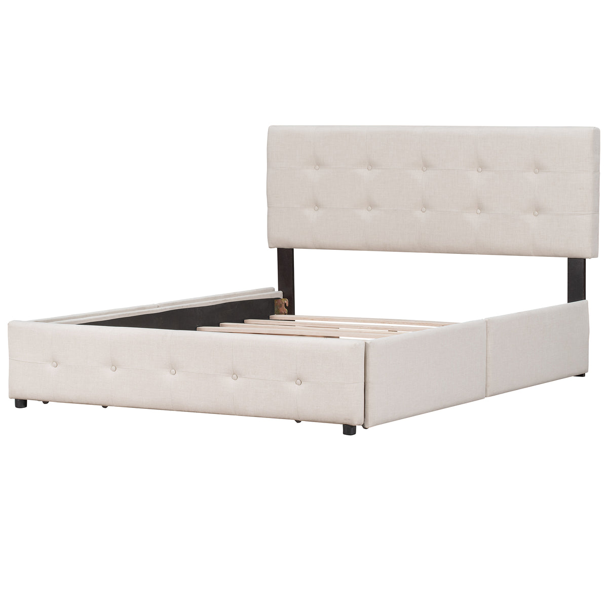 Letto Queen Imbottito 4 Cassetti Beige