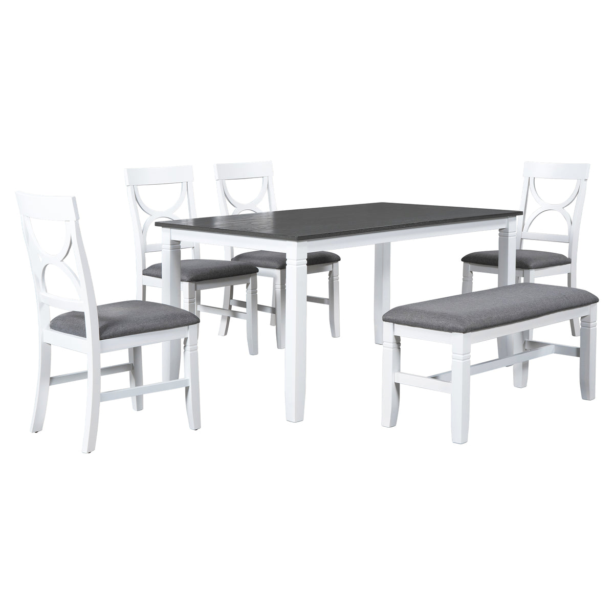 Set Tavolo Pranzo 6 Pezzi Legno Grigio Bianco