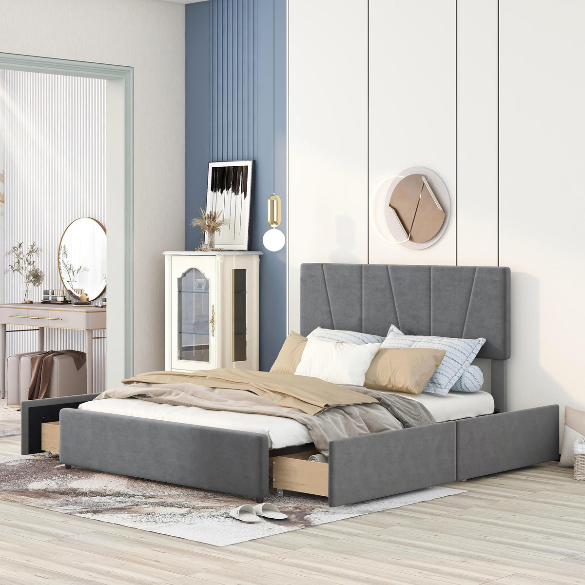 Letto Queen RegalGrey con Cassetti e Testiera Regolabile