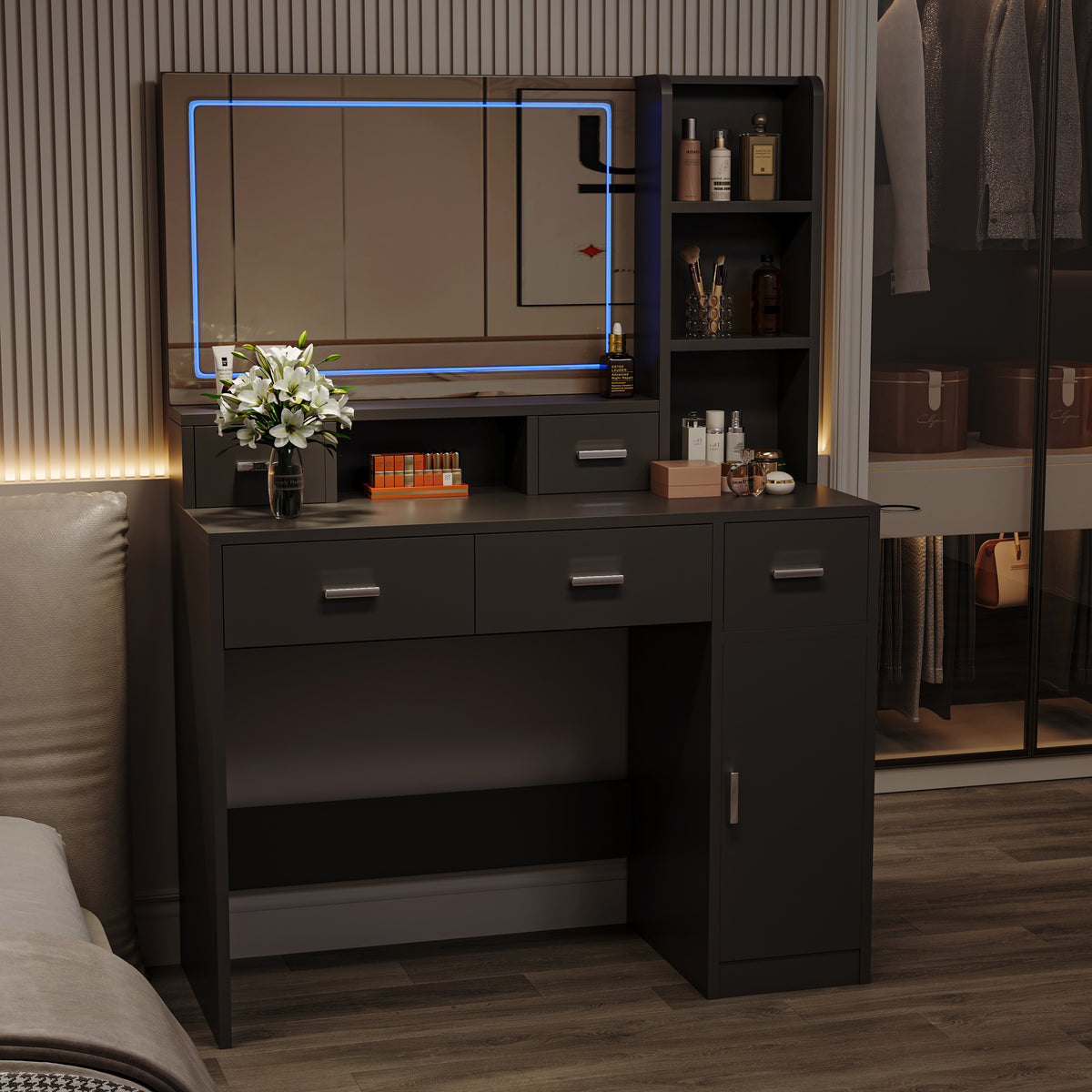 Toeletta Nera con Specchio Smart LED