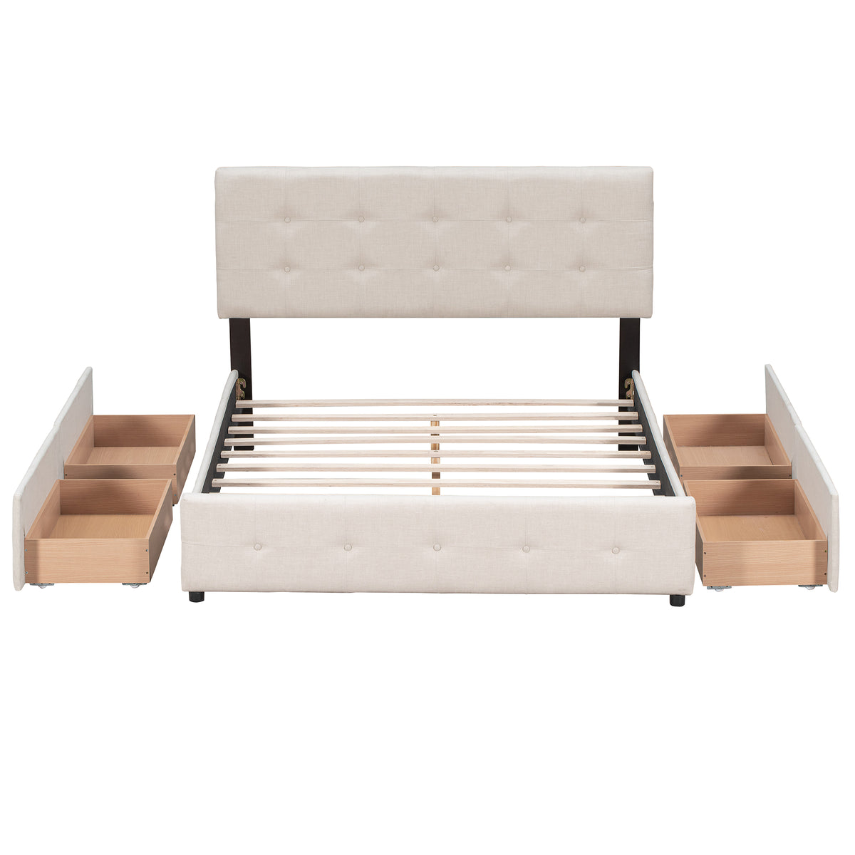 Letto Queen Imbottito 4 Cassetti Beige