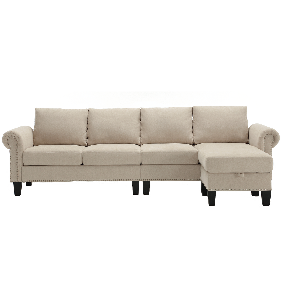 Divano Angolare Lino Beige 4 Posti