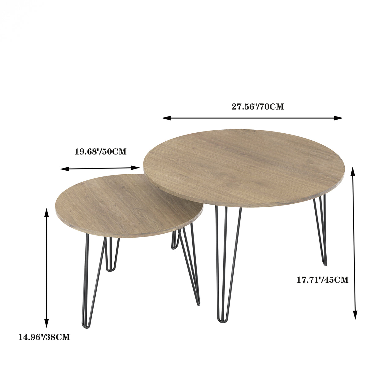 Set 2 Tavolini Rotondi Impilabili Marrone
