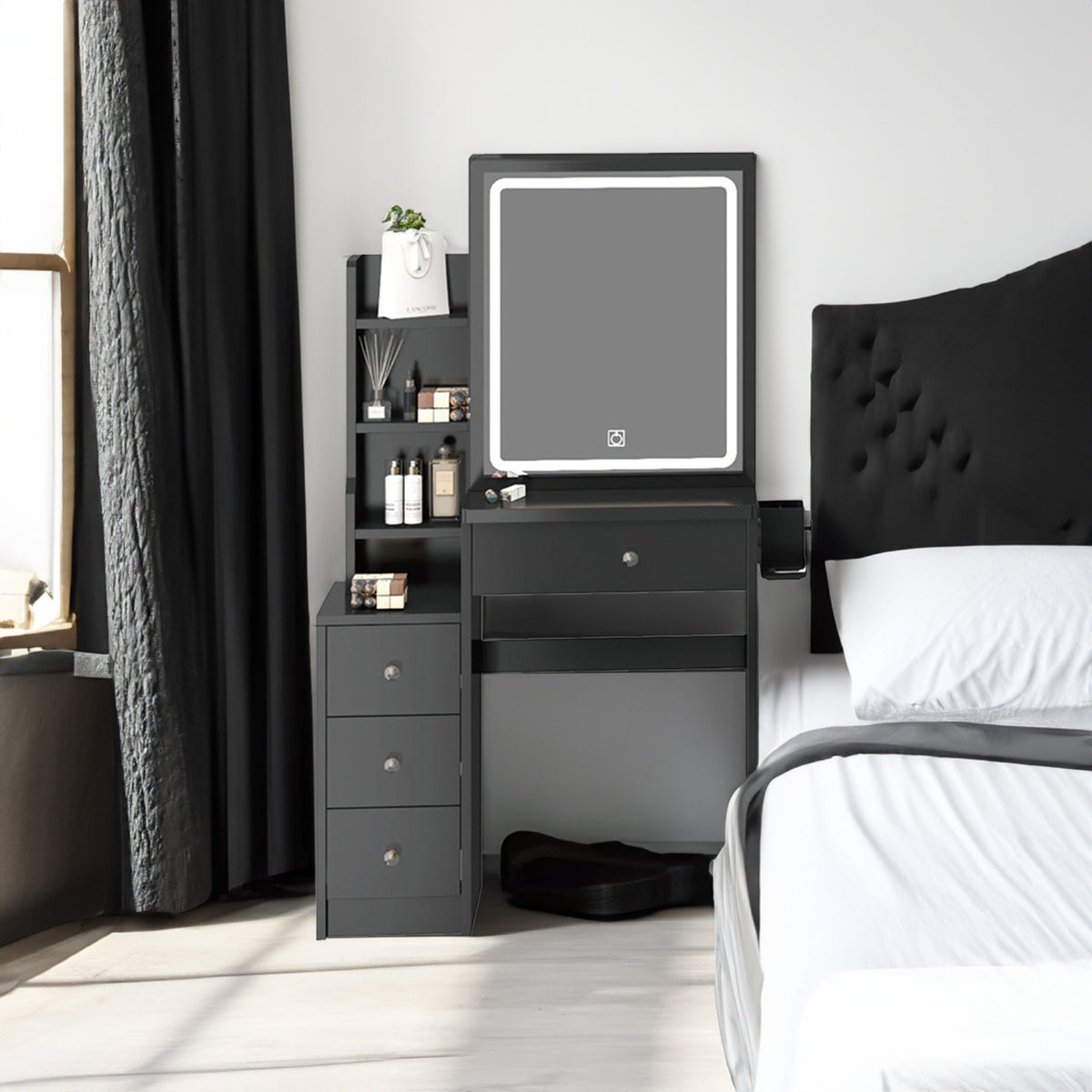 Toeletta Nera Compatta con USB e LED