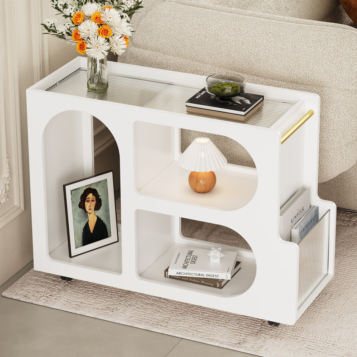 Tavolino Mobile Bianco Vetro Temperato