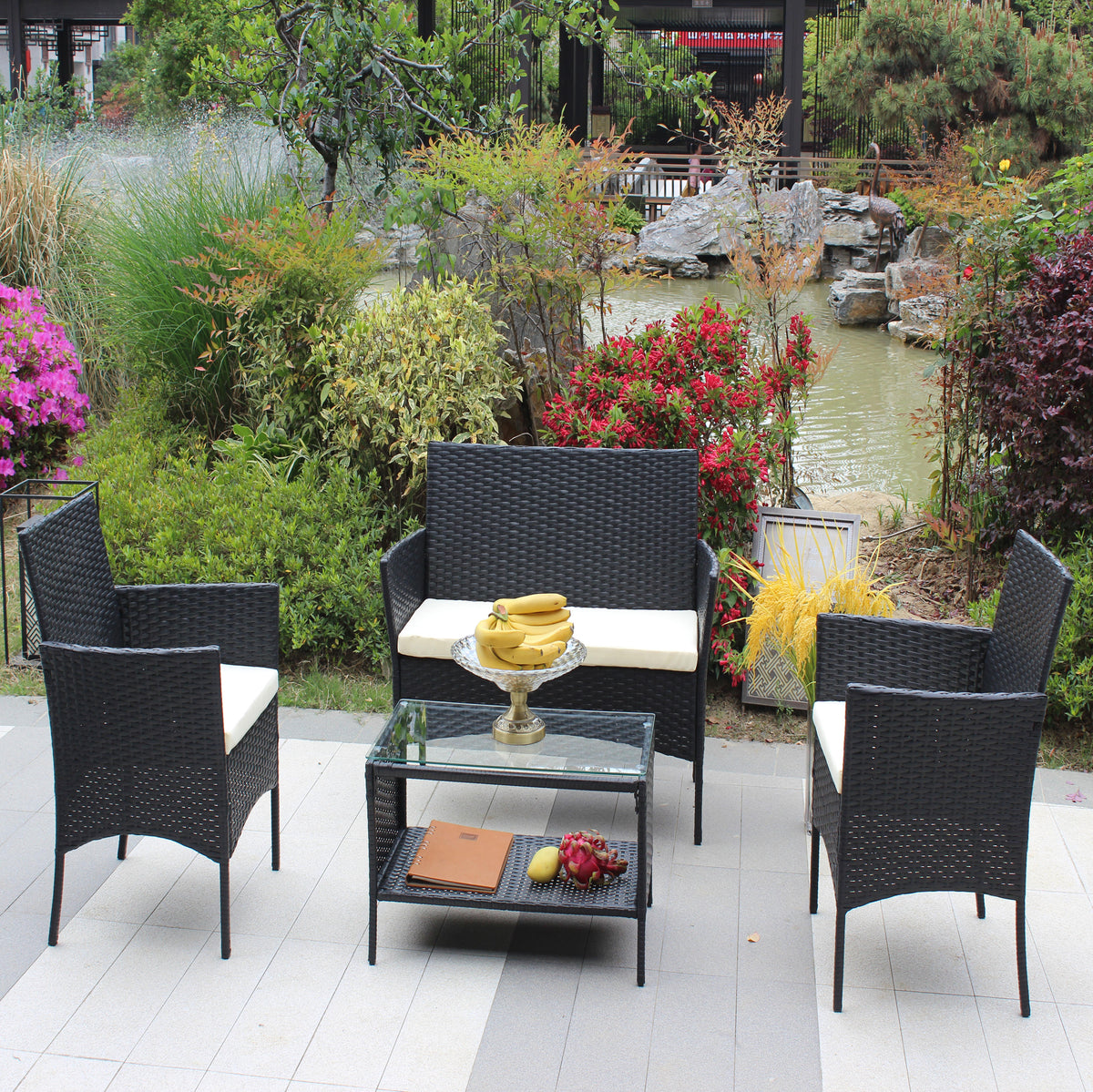 Set Patio Rattan 4 Pezzi Beige