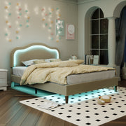 Letto Full Size Velluto Beige con LED