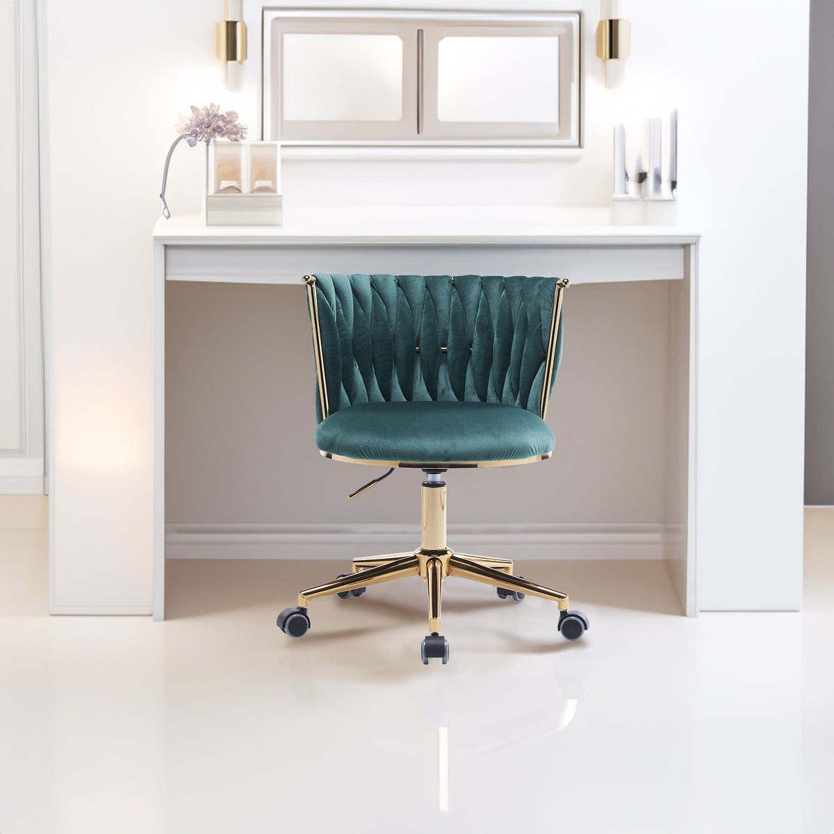 Sedia Ufficio Girevole Ergonomica in Velluto Verde Smeraldo