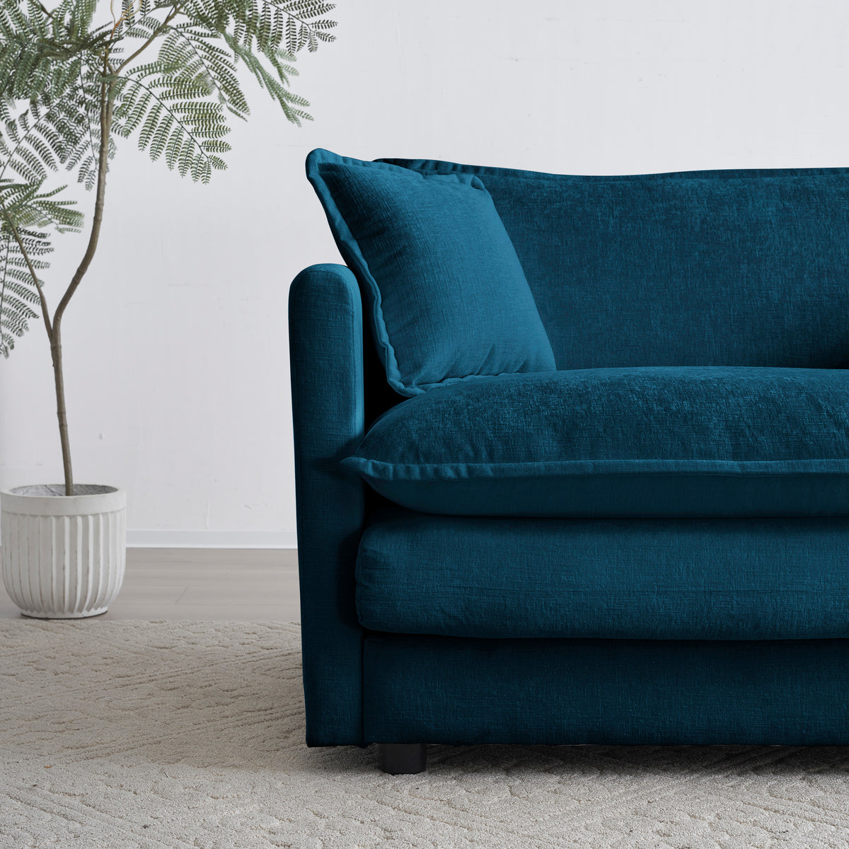 Divano 3 Posti Blu in Ciniglia Stile Mid-Century Moderno