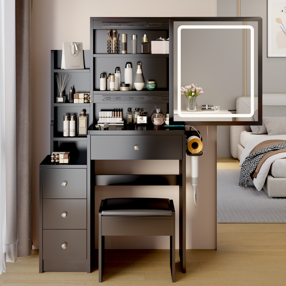 Toeletta Nera Compatta con USB e LED