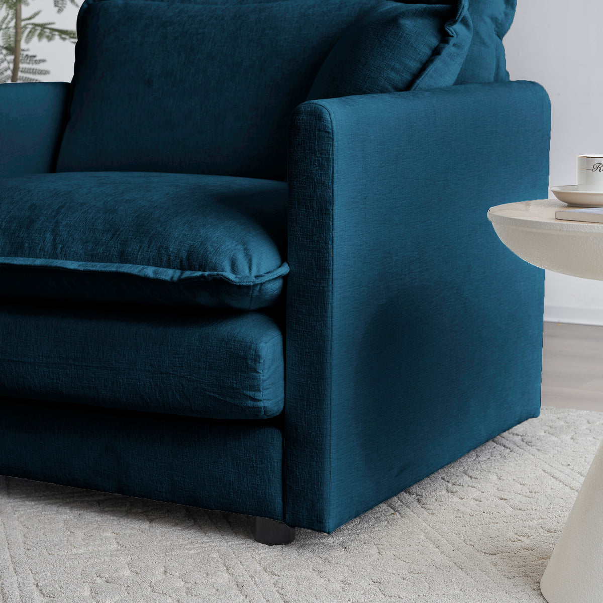 Divano 2 Posti Chenille Blu con 4 Cuscini