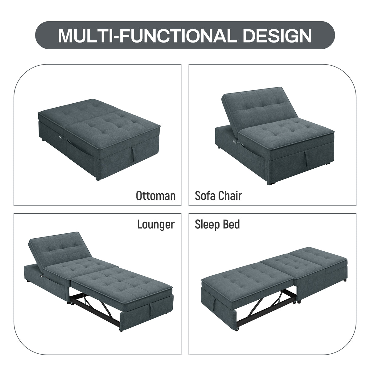 Divano Letto 4in1 Pouf Ripostiglio Blu