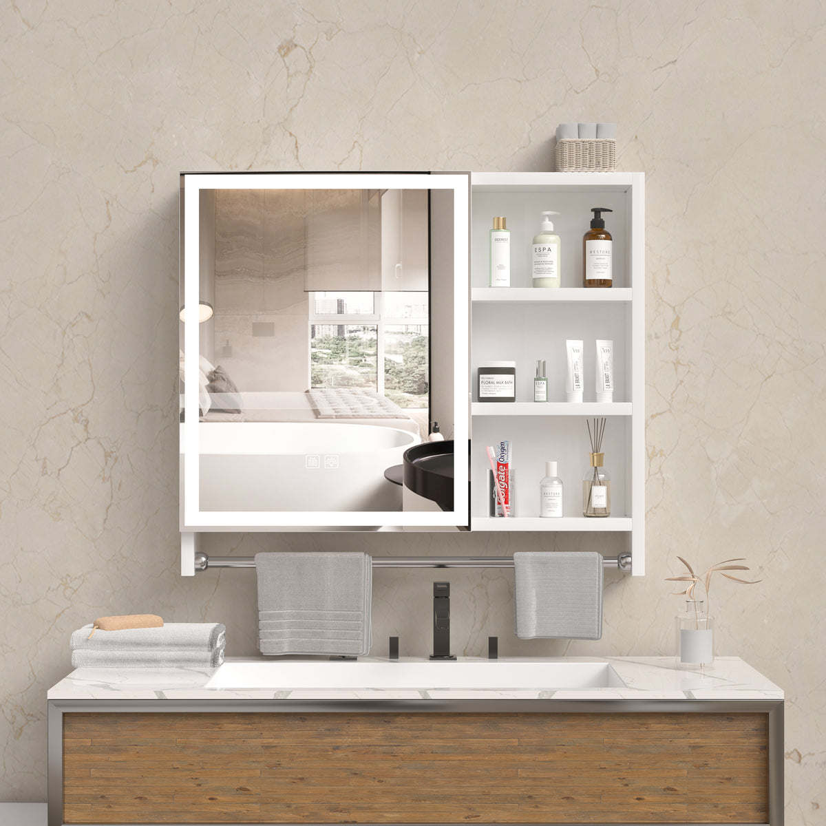 Armadietto Bagno LED 81x70cm con Specchio