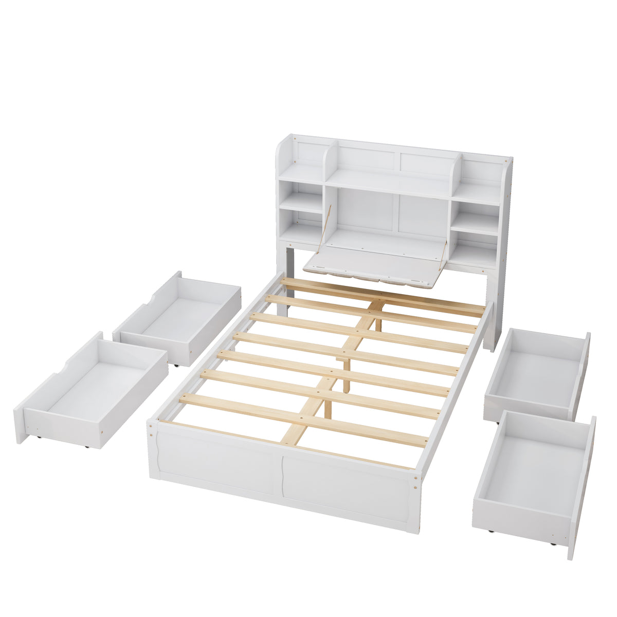 Letto Full Size Bianco con 4 Cassetti