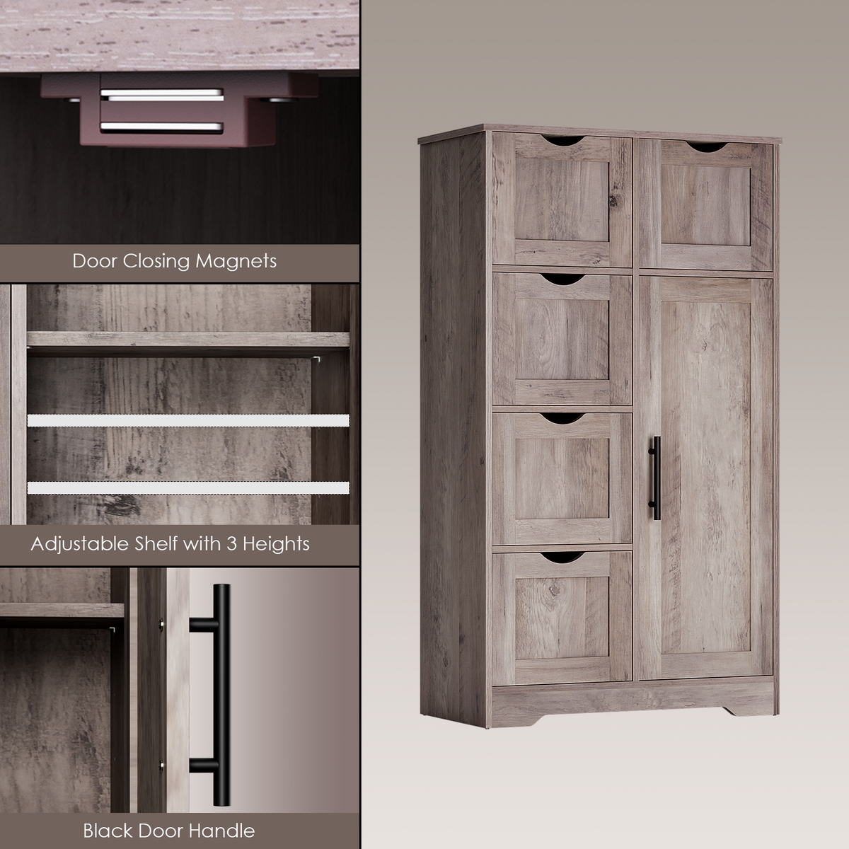 Mobile Bagno 5 Cassetti 1 Anta Grigio