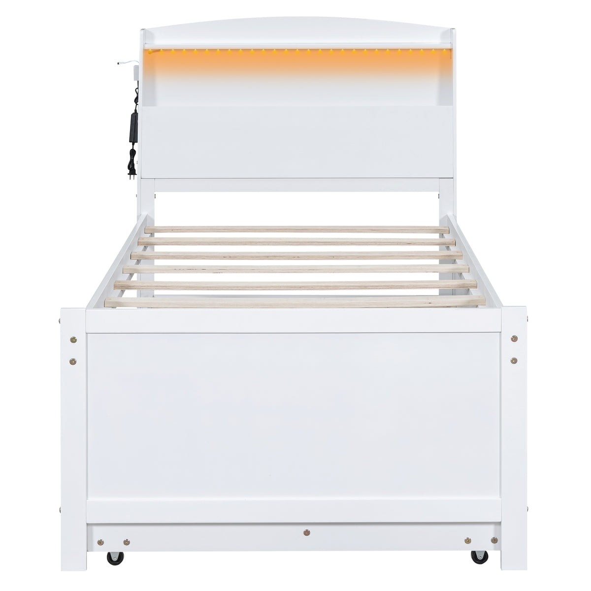 Letto Singolo Piattaforma LED Bianco 3 Cassetti