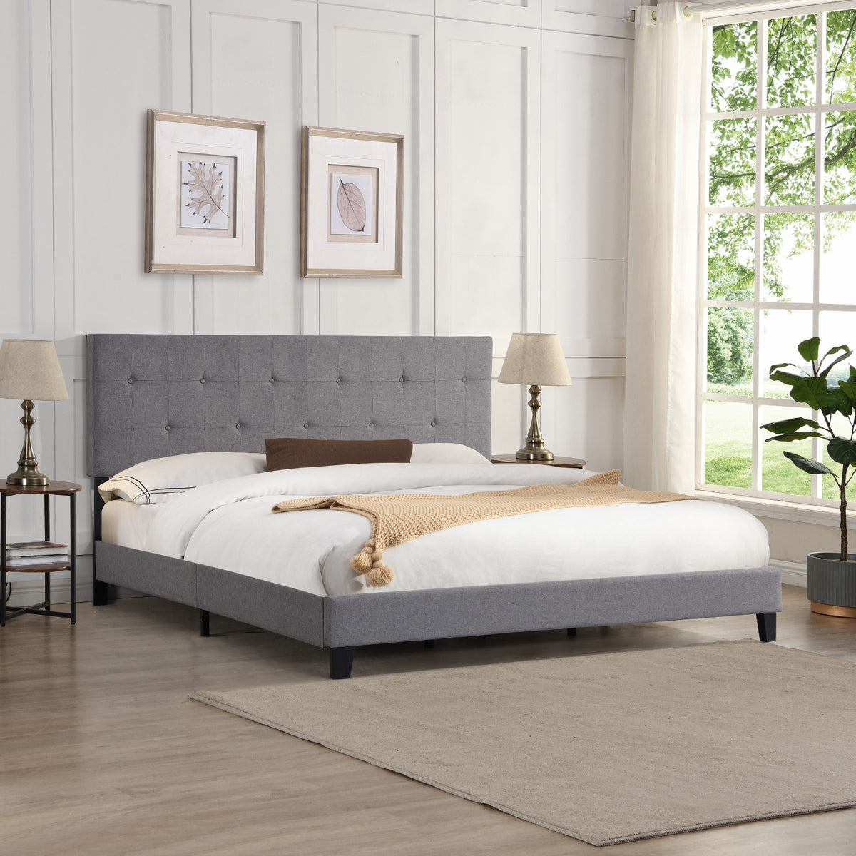 Letto King Size con Testiera Imbottita Grigia Elegante