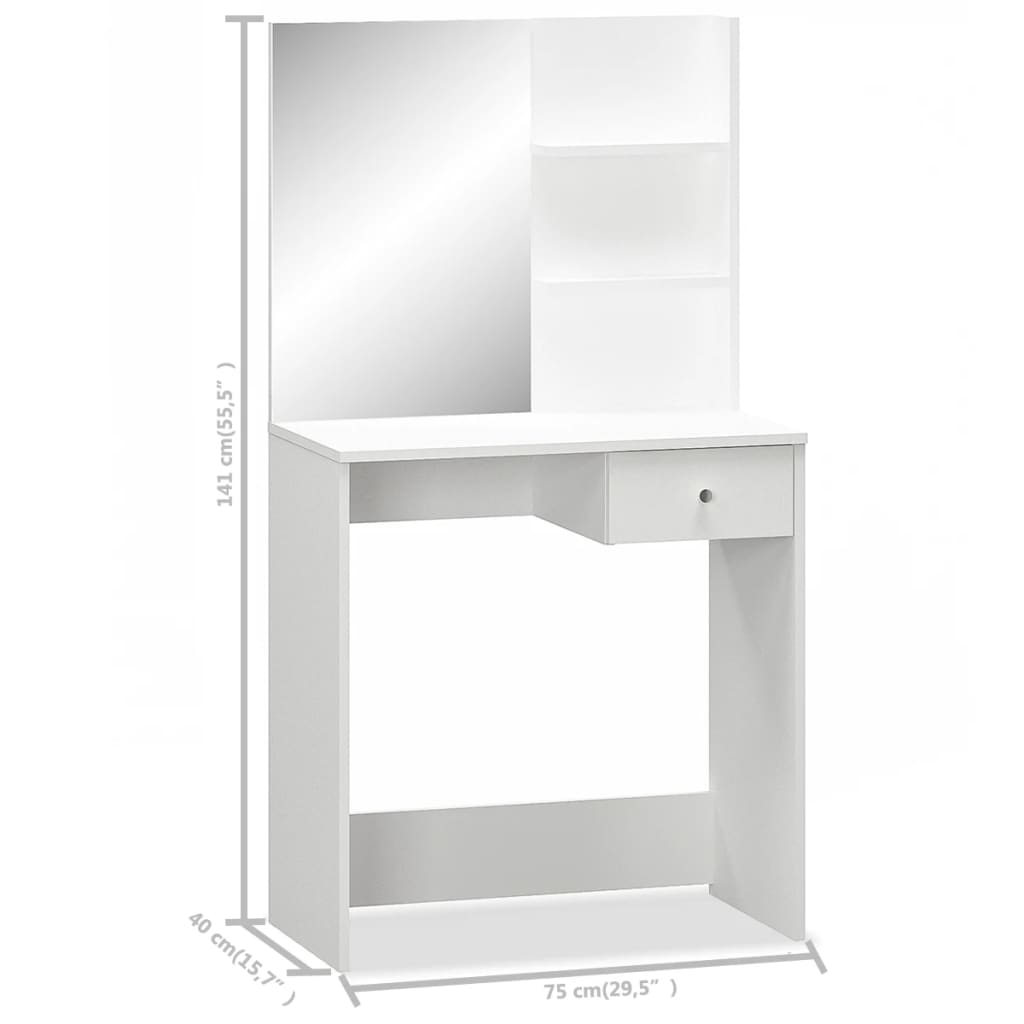 NNEVL Dressing Table Chipboard 75x40x141 cm White-4