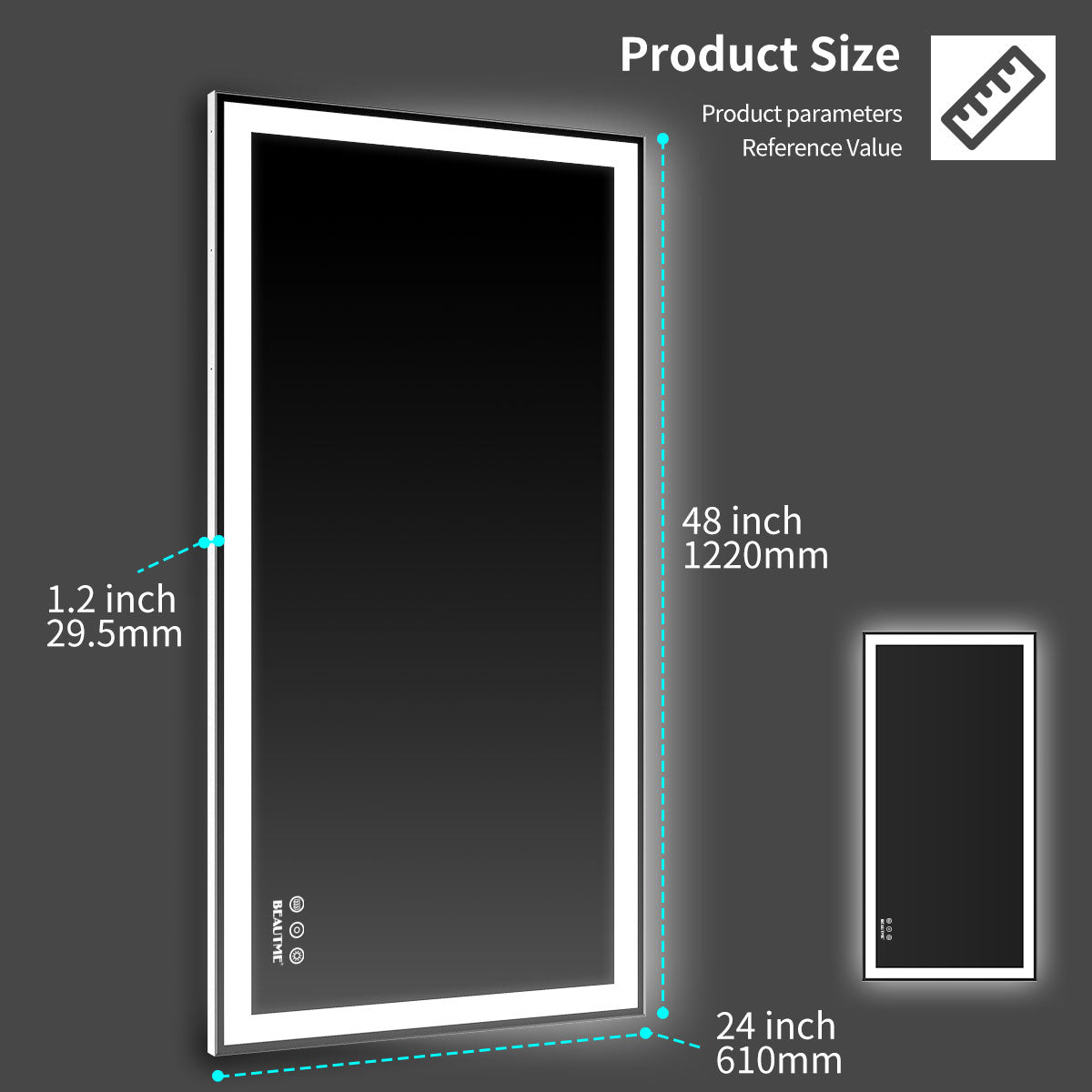 Specchio LED Bagno 122x61cm Antiappannamento
