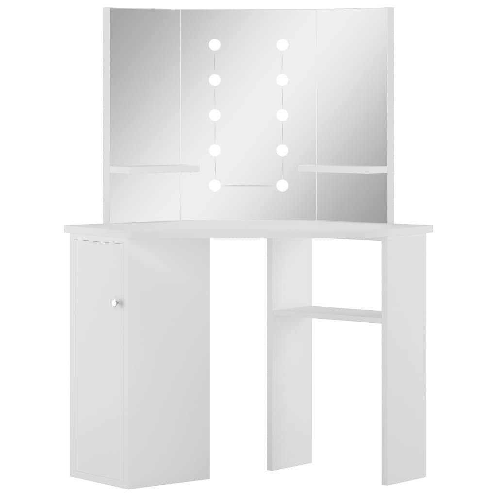 NNEVL Corner Dressing Table Make-up Table with LED Light White-1