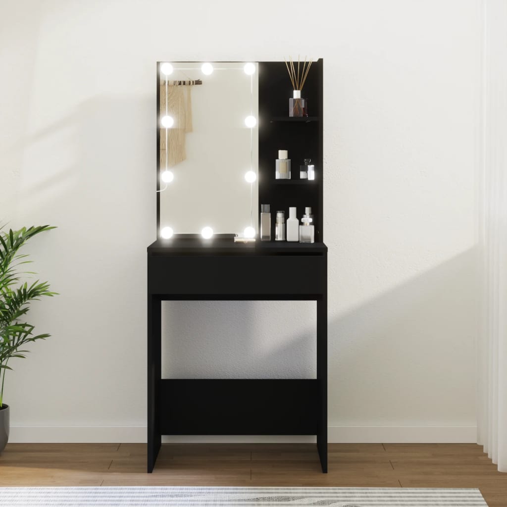 NNEVL Dressing Table with LED Black 60x40x140 cm-0