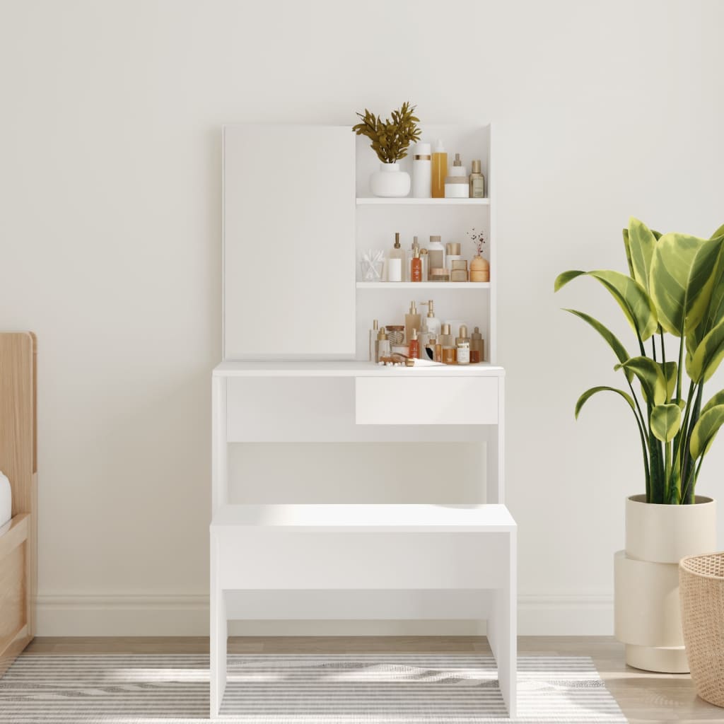 NNEVL Dressing Table with Mirror White 74.5x40x141 cm-2