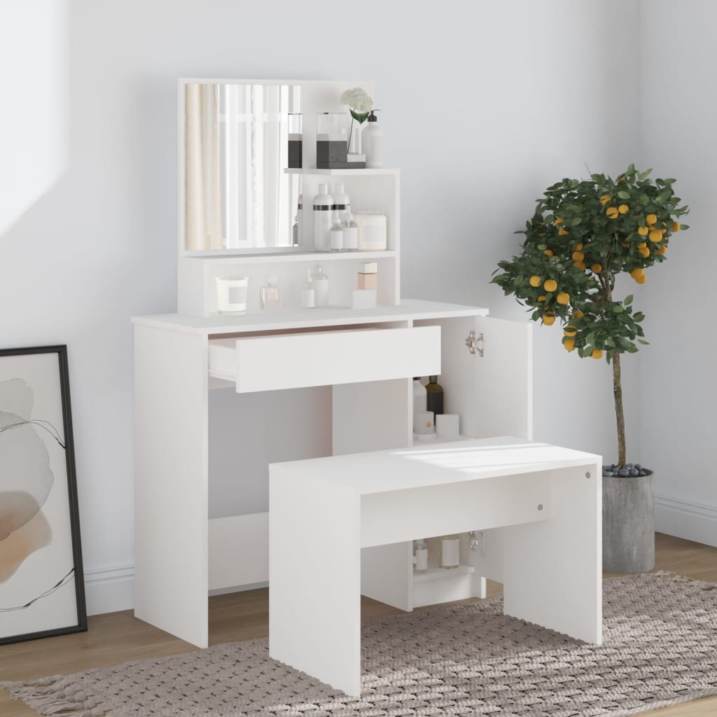 NNEVL Dressing Table with Mirror White 86.5x35x136 cm-2