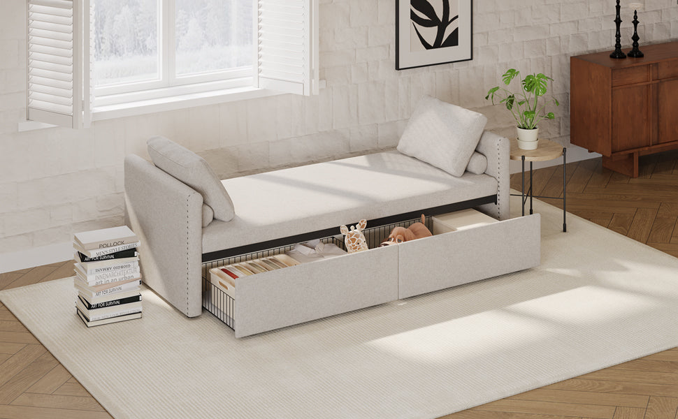 Poltrona Letto Imbottita 2 Cassetti Beige