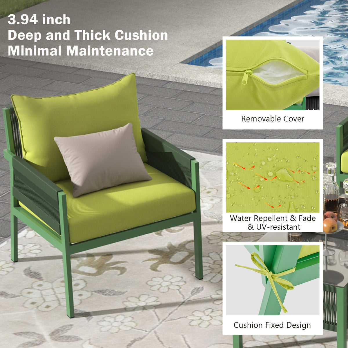Set Patio Corda 4 Pezzi Verde Giallo