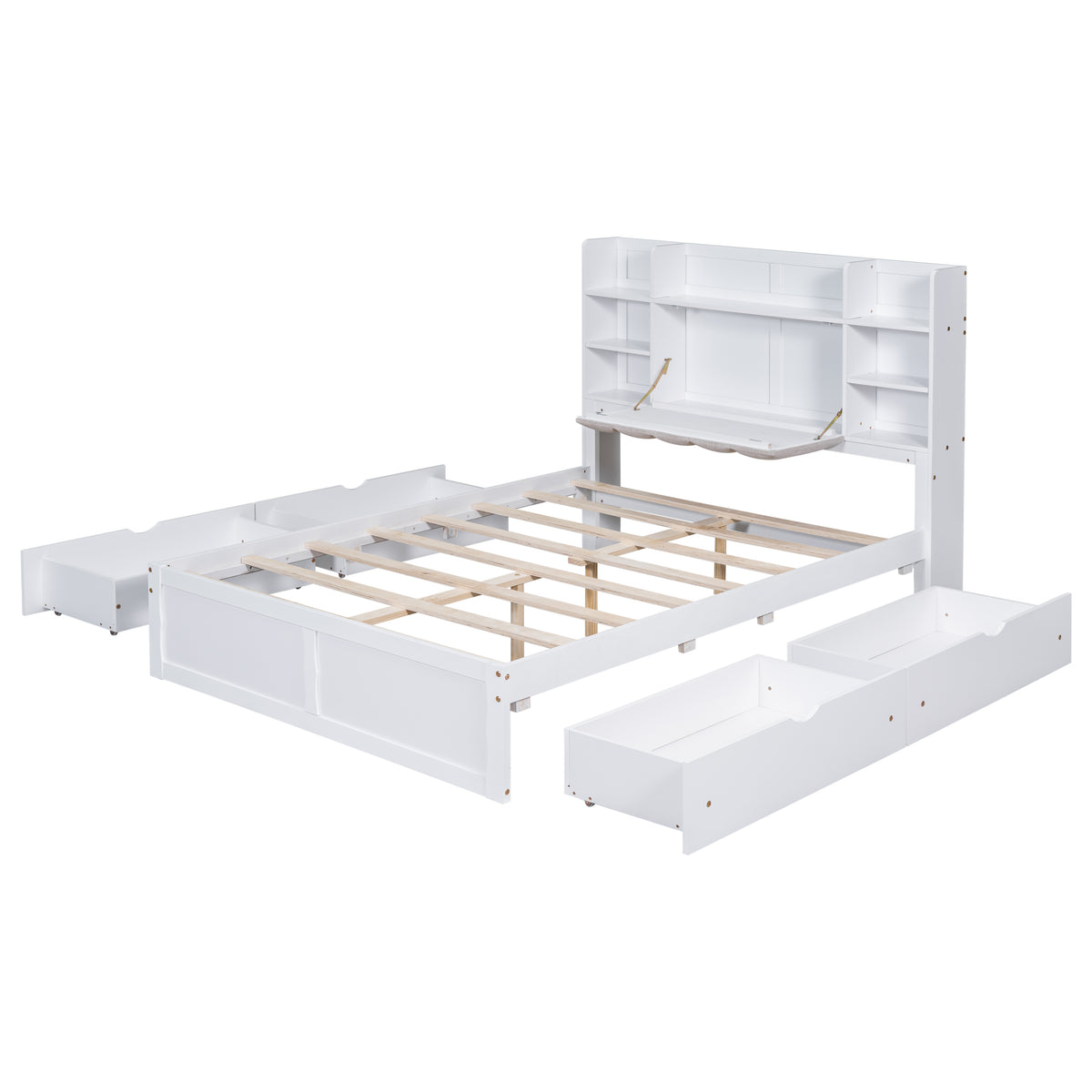 Letto Full Size Bianco con 4 Cassetti
