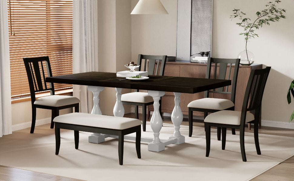 Set Tavolo Pranzo Estendibile 6 Pezzi Bianco