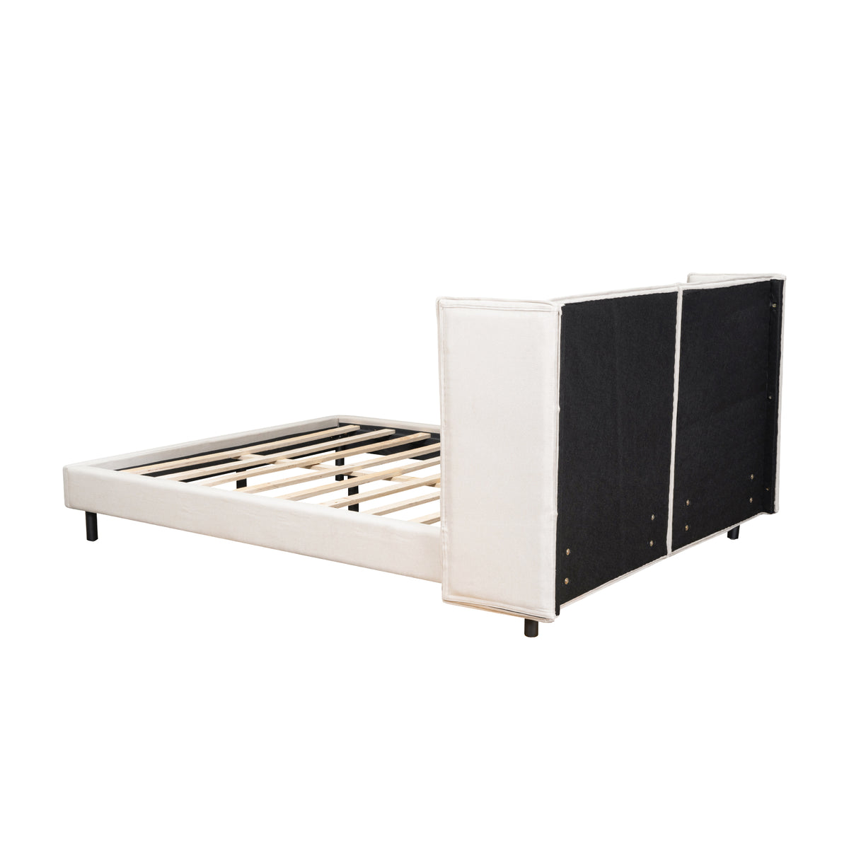 Letto Matrimoniale Imbottito con Luci LED e Testiera a U - Tessuto Lino Beige