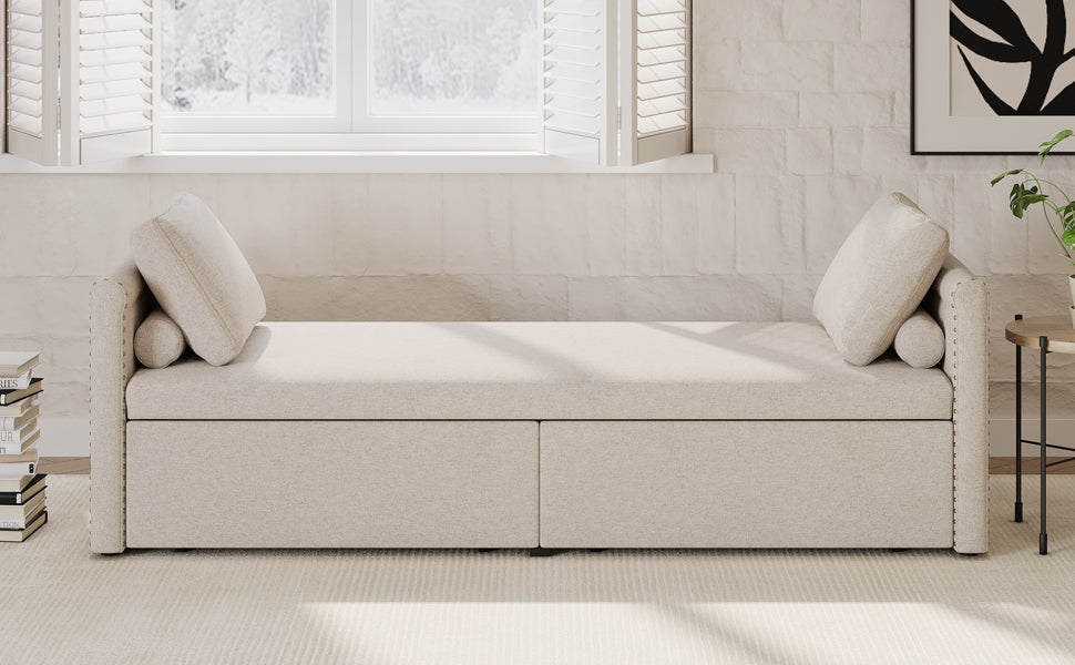 Poltrona Letto Imbottita 2 Cassetti Beige