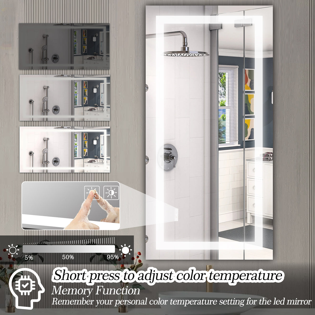 Specchio LED Bagno 183x91cm Antiappannamento Dimmer
